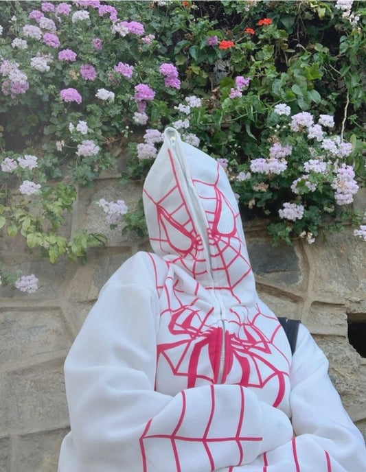 White Spiderman Zipper Hoodie Printed - FlintEra
