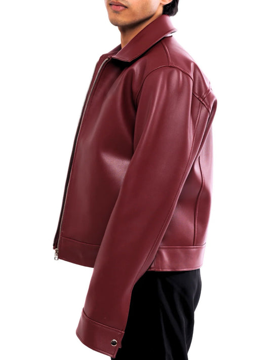 Classic Cherry Red Collar Leather Jacket – FlintEra