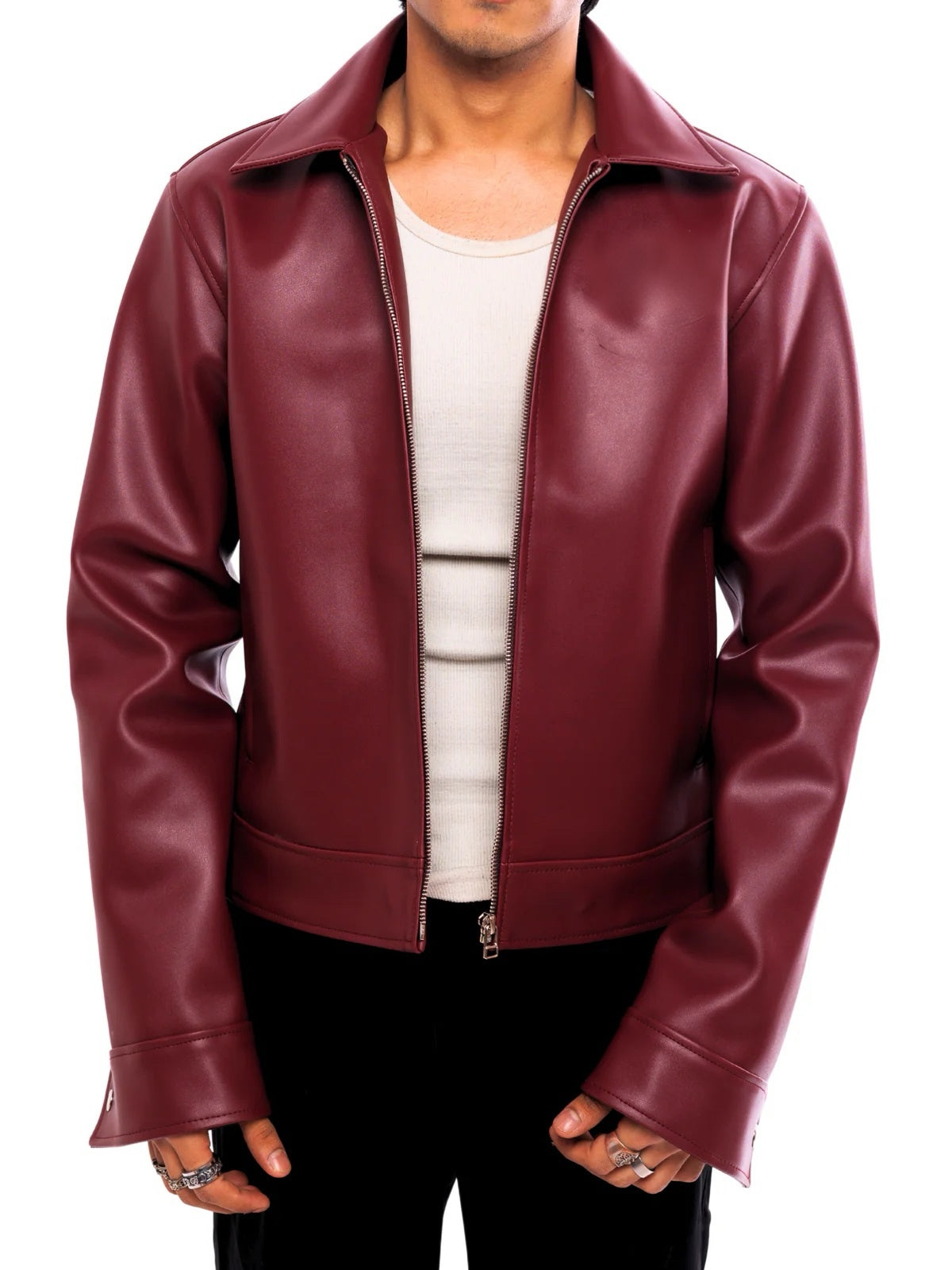 Classic Cherry Red Collar Leather Jacket – FlintEra