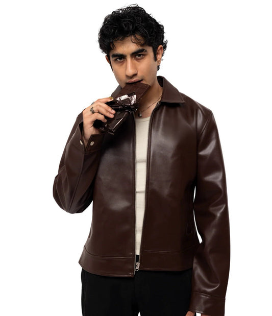 Classic Chocolate Brown Unisex Collar Leather Jacket – FlintEra