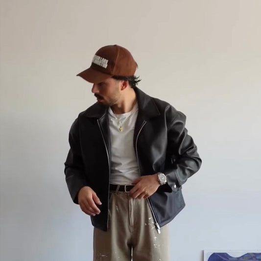 Classic Black Collar Leather Jacket – FlintEra