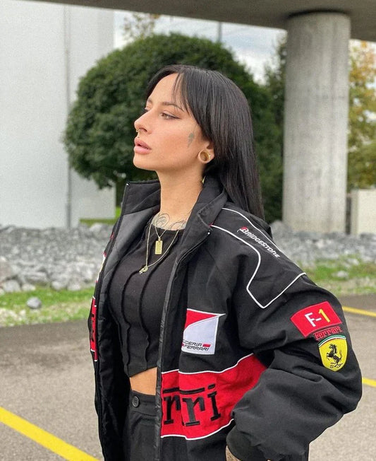 Black Ferrari F1 Vintage Jacket | Premium Unisex Motorsport Fashion | Ultra-Limited | FlintEra ® F1 Edition