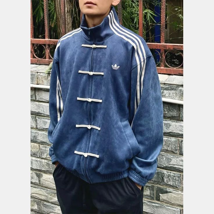 CNY-Inspired Premium Navy Blue Suede Streetwear Jacket - FlintEra
