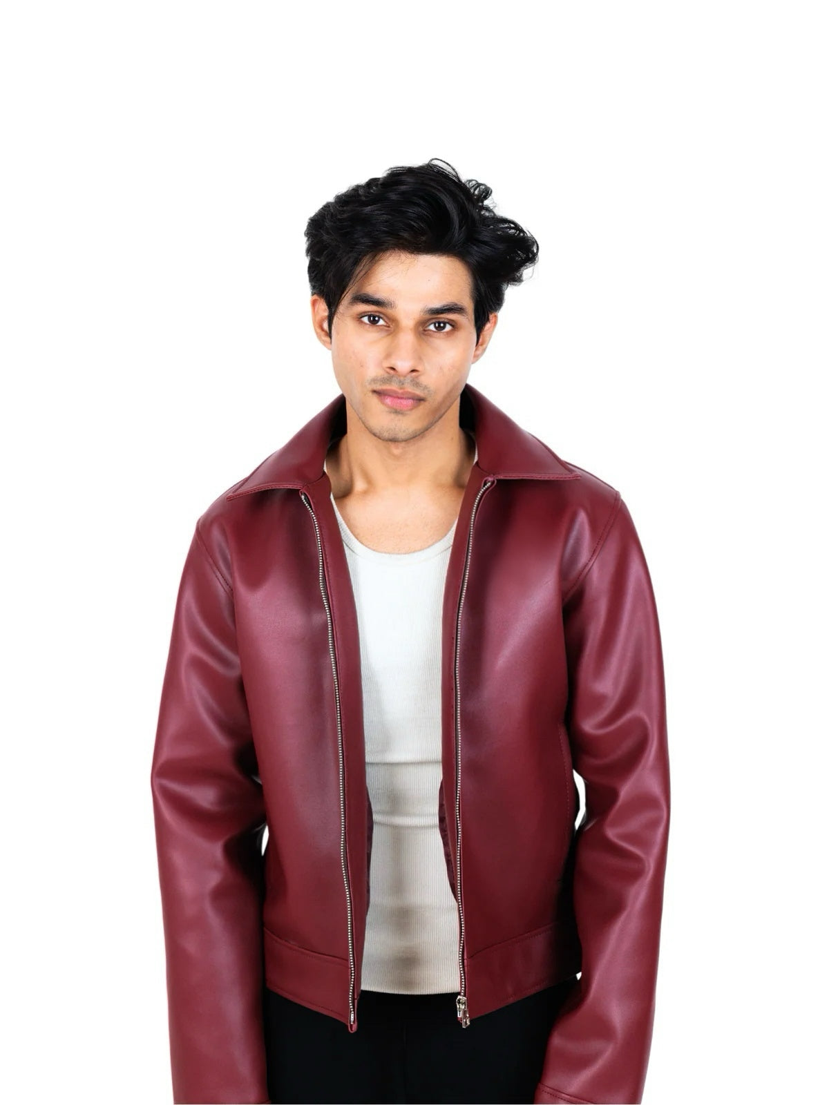 Classic Cherry Red Collar Leather Jacket – FlintEra