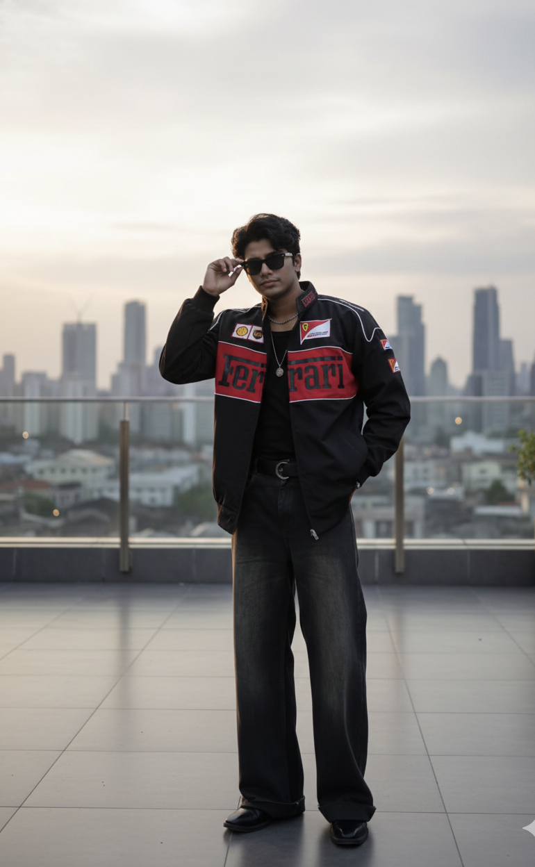 Black Ferrari F1 Vintage Jacket |  Premium Unisex Motorsport | Ultra-Limited | FlintEra F1 Edition