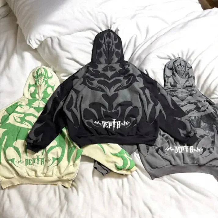 Tribal Shadow Depth Oversized Hoodie | Heatdrop® Stylish Streetwear
