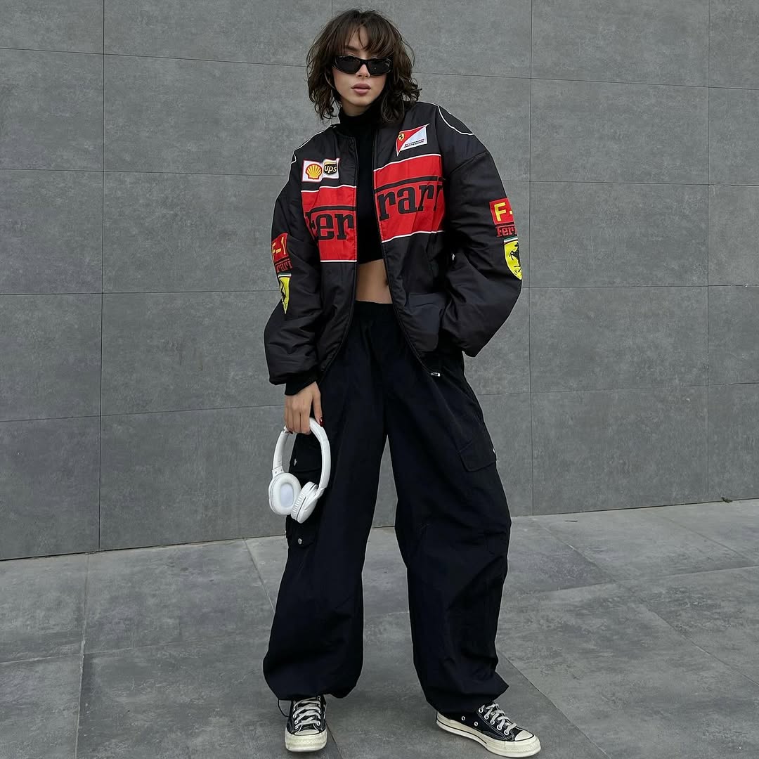 Black Ferrari F1 Vintage Jacket | Premium Unisex Motorsport Fashion | Ultra-Limited |  FlintEra ® F1 Edition