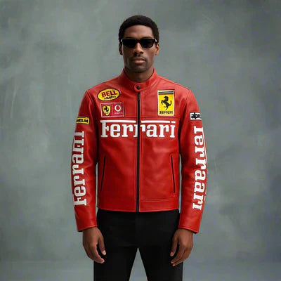Red Ferrari Leather Jacket | FlintEra® F1 Edition