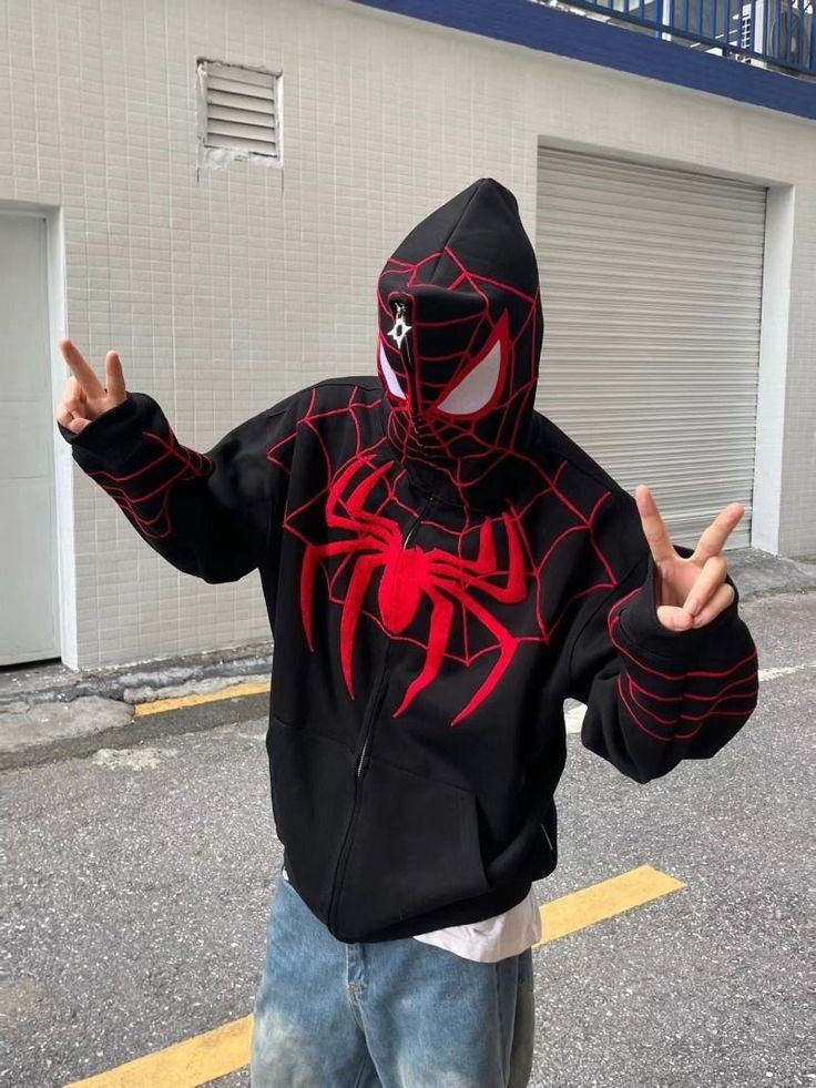 Black Spiderman Zipper Hoodie PRINTED - FlintEra