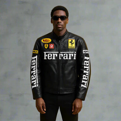 Black Ferrari Leather Jacket | FlintEra Limited Drop